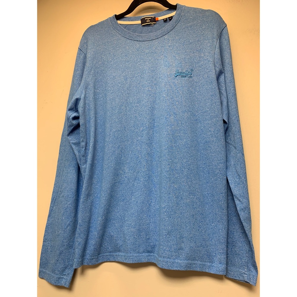 Superdry Long Sleeve T-Shirt Mens XL Blue Excellent Heathered Logo Tee 10022